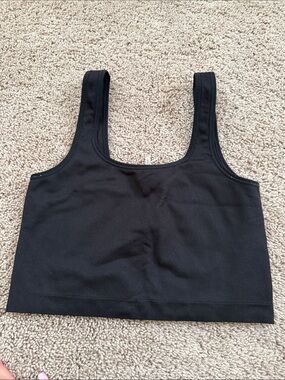 Athleta Black Ribbed Crop Tank Top